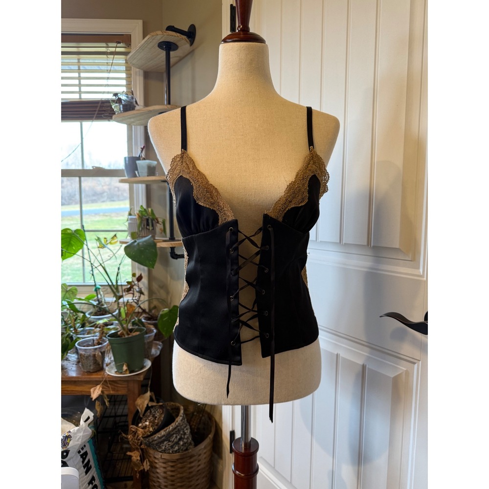 XOXO Black Lace Trim Corset Camisole Top M/M